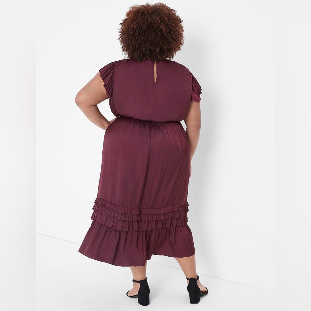 Lane Bryant Maroon Flutter -Sleeve Shirred Midi Dress - Picture 4 of 8